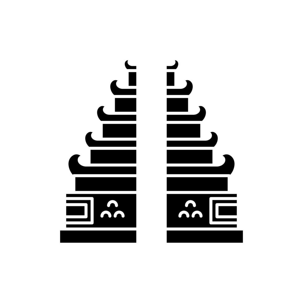 Pura-Lempuyang-Tempel-Glyphe-Symbol. indonesische religiöse orte. hinduistischer Candi Bentar Eingang mit geteiltem Tor. balinesische Sehenswürdigkeiten. Silhouettensymbol. negativer Raum. vektor isolierte illustration