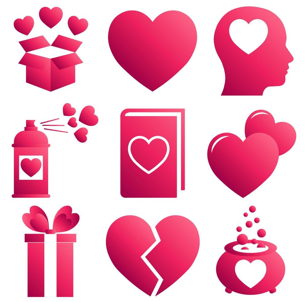 uppsättning hjärta ikoner med gradient rosa färg för st. alla hjärtans dag vektor