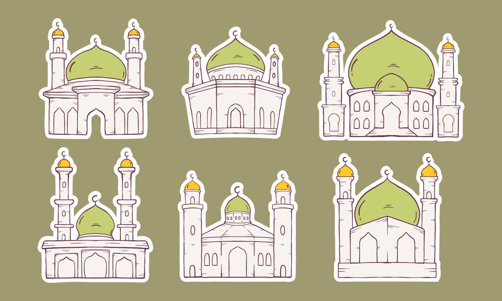 satz der islamischen moschee. Abbildung Vektorgrafik. designkonzept moschee mit handgezeichnetem skizzenstil vektor