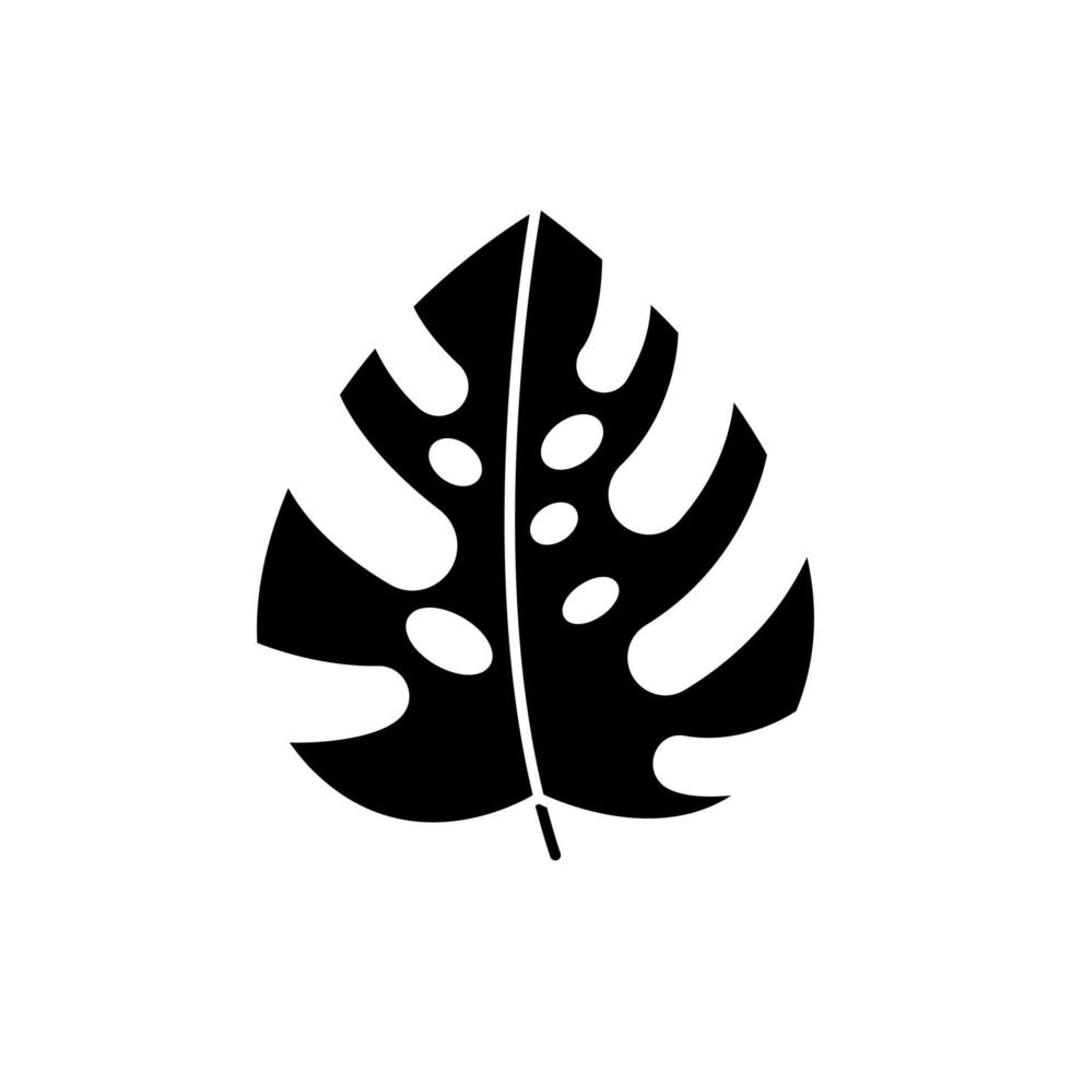 Monstera-Blatt-Glyphe-Symbol. immergrüne tropische Waldreben. Schweizer Käserei. Natur der indonesischen Inseln. Erkundung der Dschungelflora. Silhouettensymbol. negativer Raum. vektor isolierte illustration