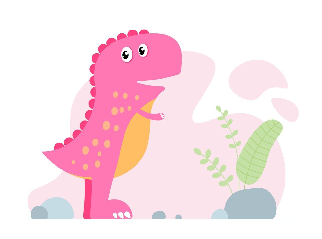 söt rosa dino. snäll leende baby dinosaurie tyrannosaurus. tecknad baby grafisk design print banner. vektor eps illustration