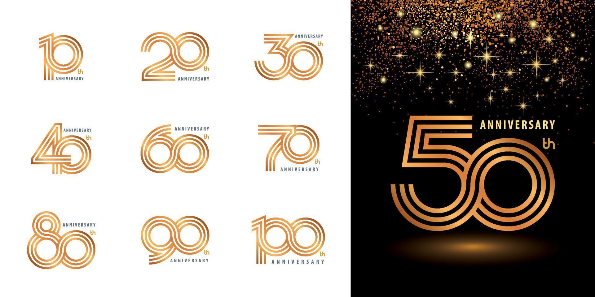 satz von jubiläumslogotypdesign, feiert jubiläumslogo mit drei linien golden zum feiern. Infinity-Loop-Logo-Vektor. vektor