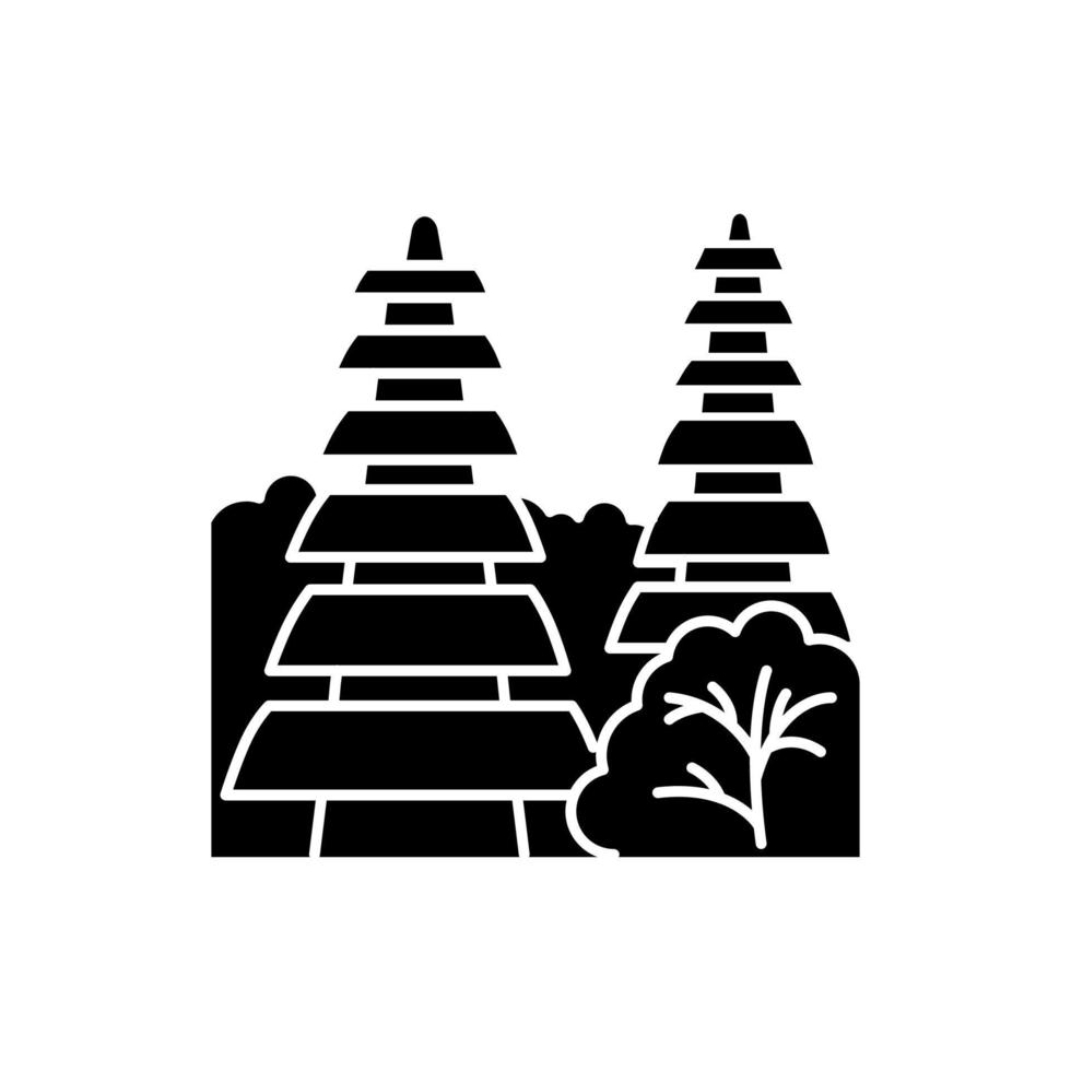 pura tanah lot tempel i bali glyfikon. indonesiska turistmål och religiösa platser. hinduistiskt tempel med grästak. siluett symbol. negativt utrymme. vektor isolerade illustration