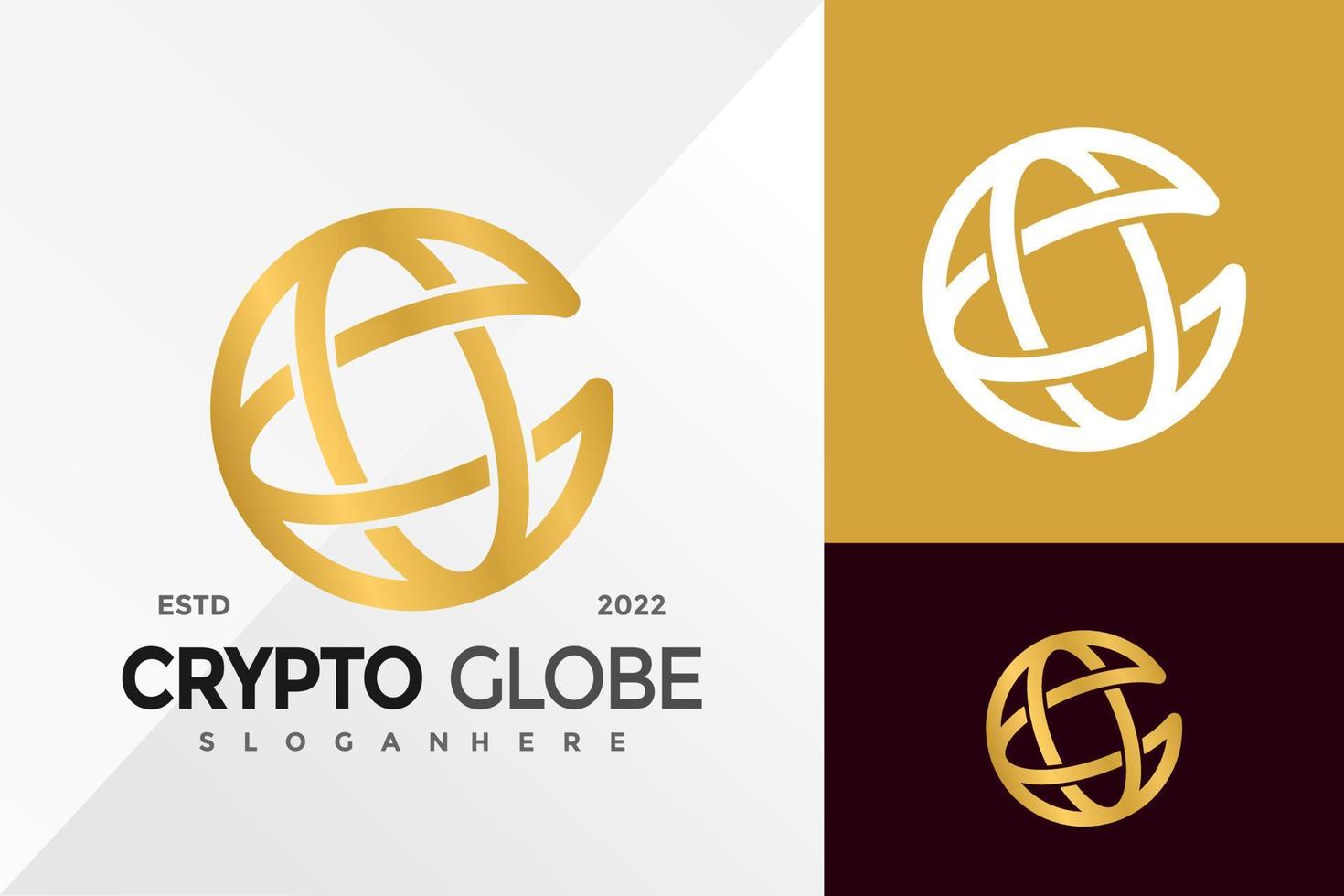 c brev krypto globe logotyp design vektor illustration mall