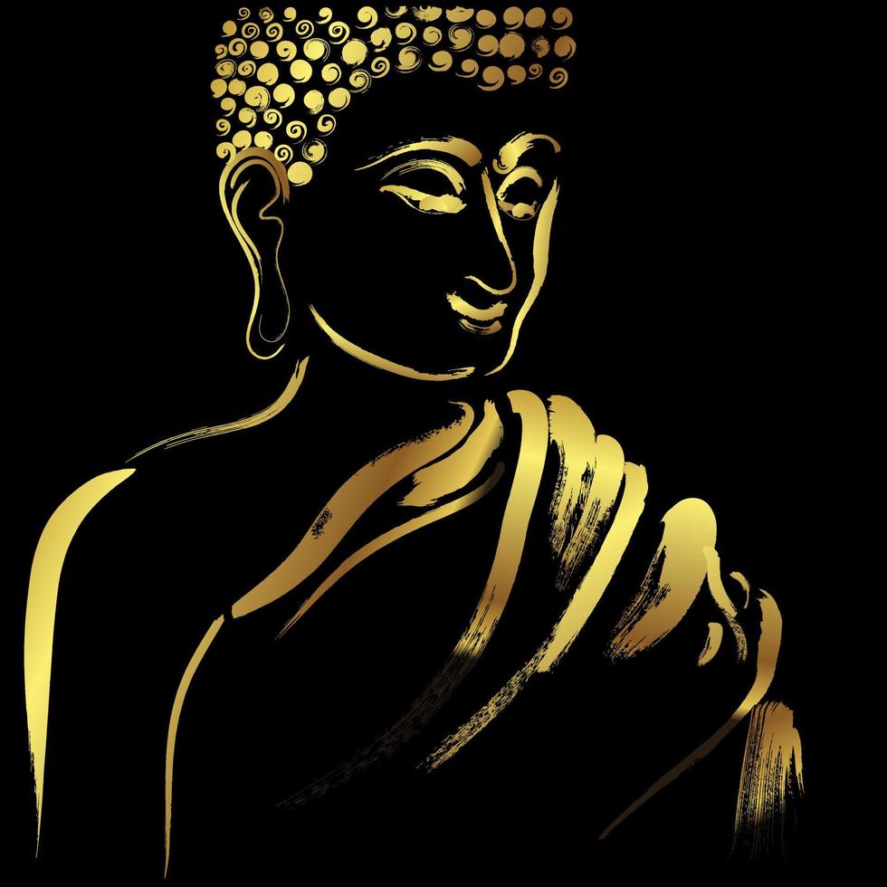 Buddha mit goldenem Pinselstrich auf schwarzem Hintergrund vektor