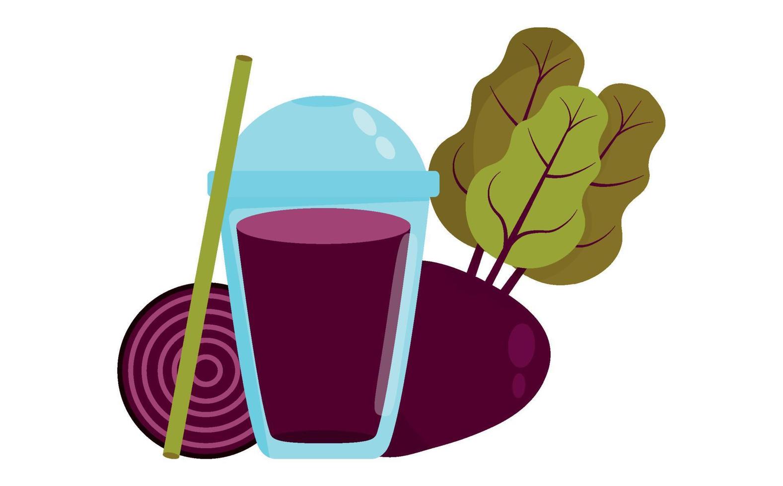Saft von Rüben auf weißem Hintergrund. Glas trinken. Gemüse ganz und halb. Vektor-Illustration vektor