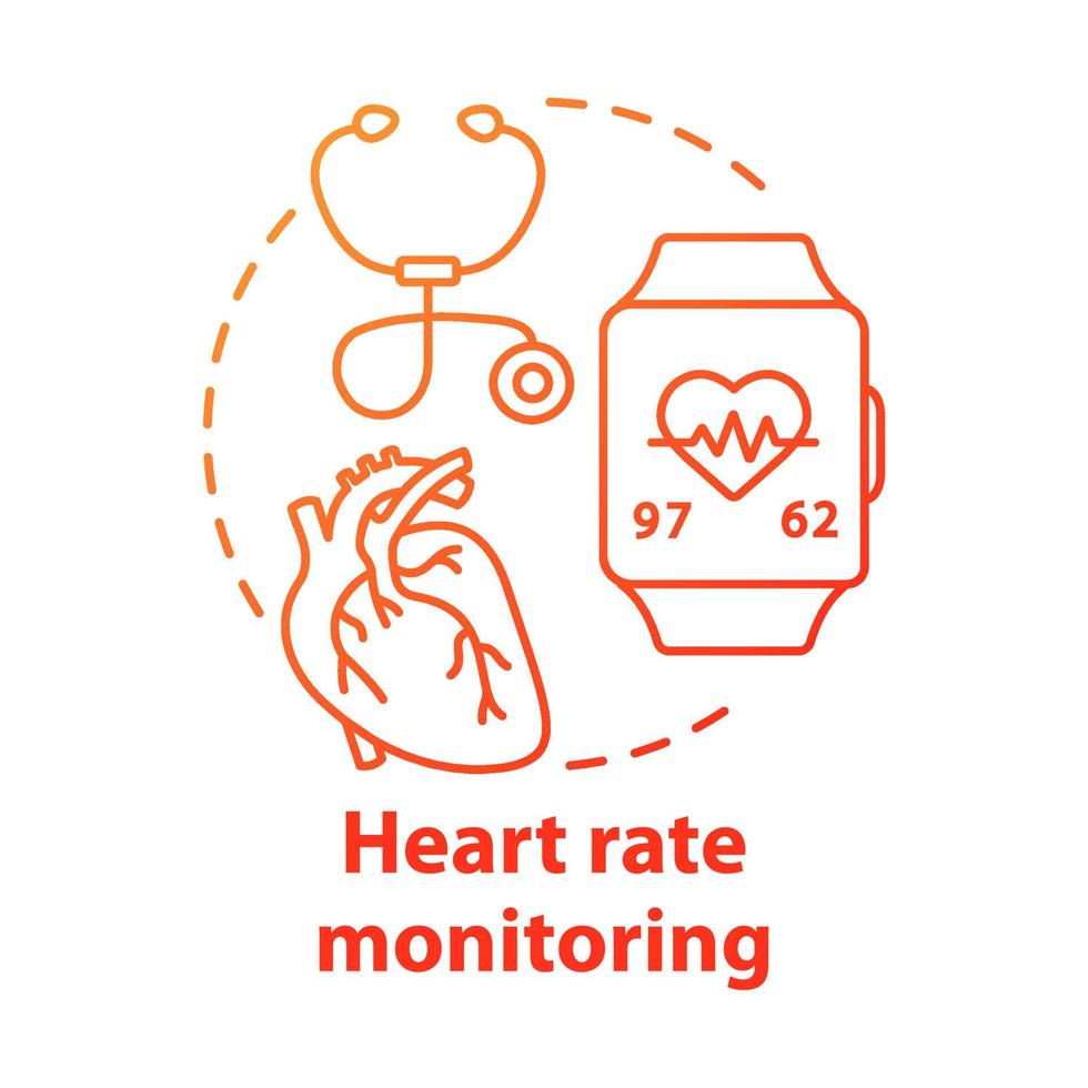 Symbol für das Konzept der Herzfrequenz-Kontrollwerkzeuge. kardiologische Gesundheitsüberwachung Idee dünne Linie Illustration. Stethoskop, Ausrüstung für Herzschlag, Pulskontrolle. Vektor isoliert Umrisszeichnung. editierbarer Strich