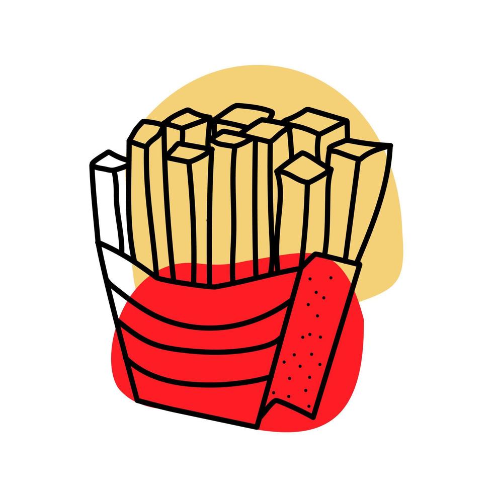 Pommes-Frites-Kartoffel-Doodle-Symbol für Web- und Küchenbekleidung vektor