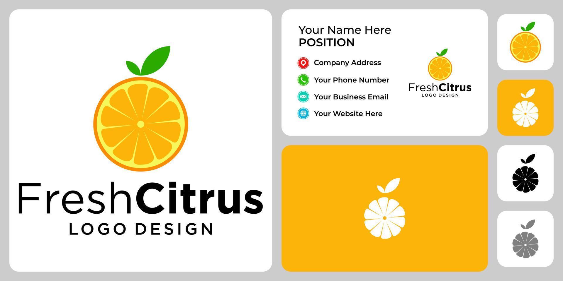 citrusfrukt logotyp design med visitkortsmall. vektor