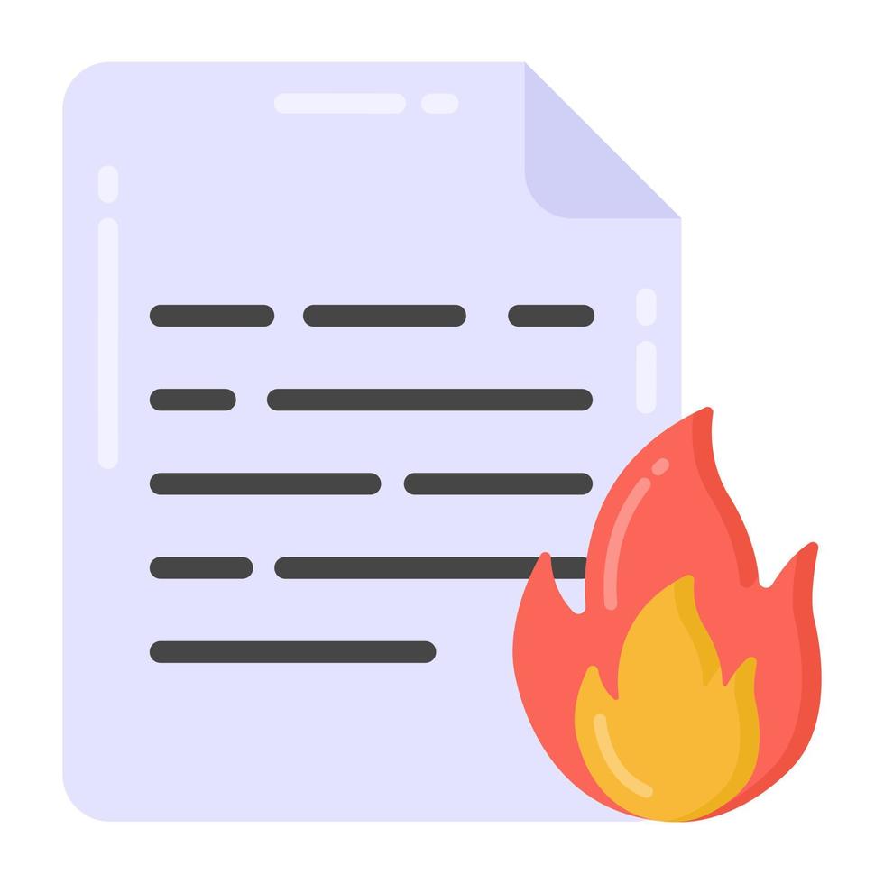 papper med eld som betecknar platt ikon för brinnande data vektor