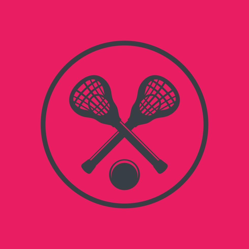 Lacrosse-Symbol im Kreis mit Stöcken und Ball, Vektorillustration vektor