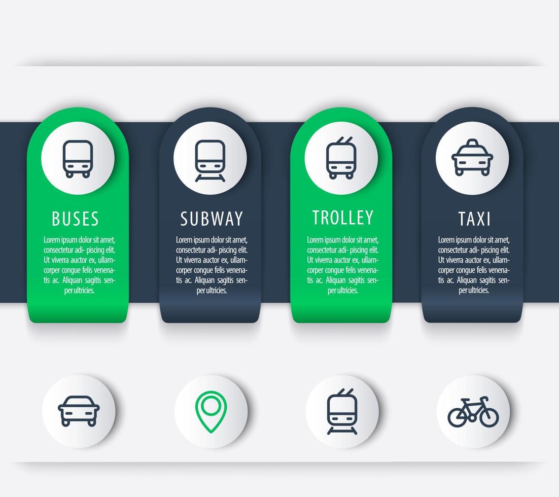 stadtverkehr, infografikelemente, symbole, infografiken des öffentlichen verkehrs, präsentationsvorlage, vektorillustration vektor