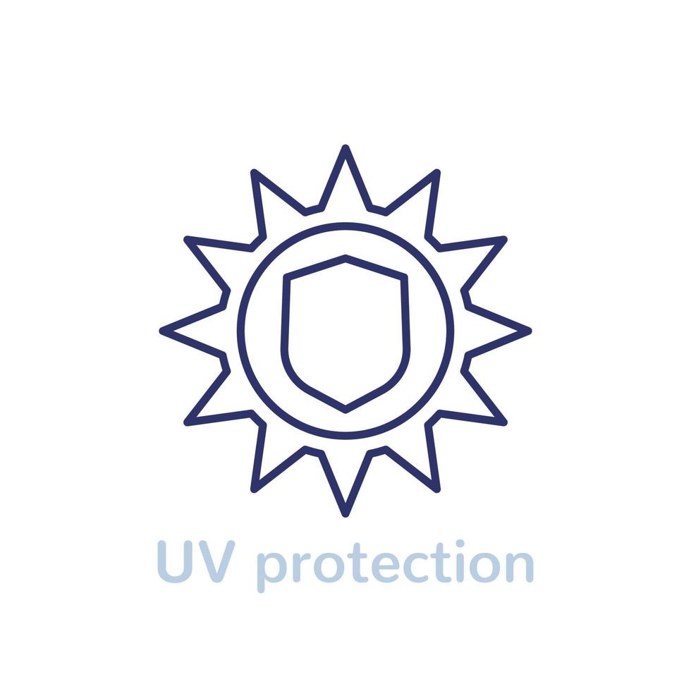 UV-skyddslinjeikon, sol och sköld vektor