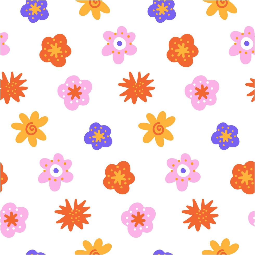 Nahtloses Muster aus abstrakten Wildblumen. flache einfache vintage bunte vektorillustration für frühlingshintergrund. vektor