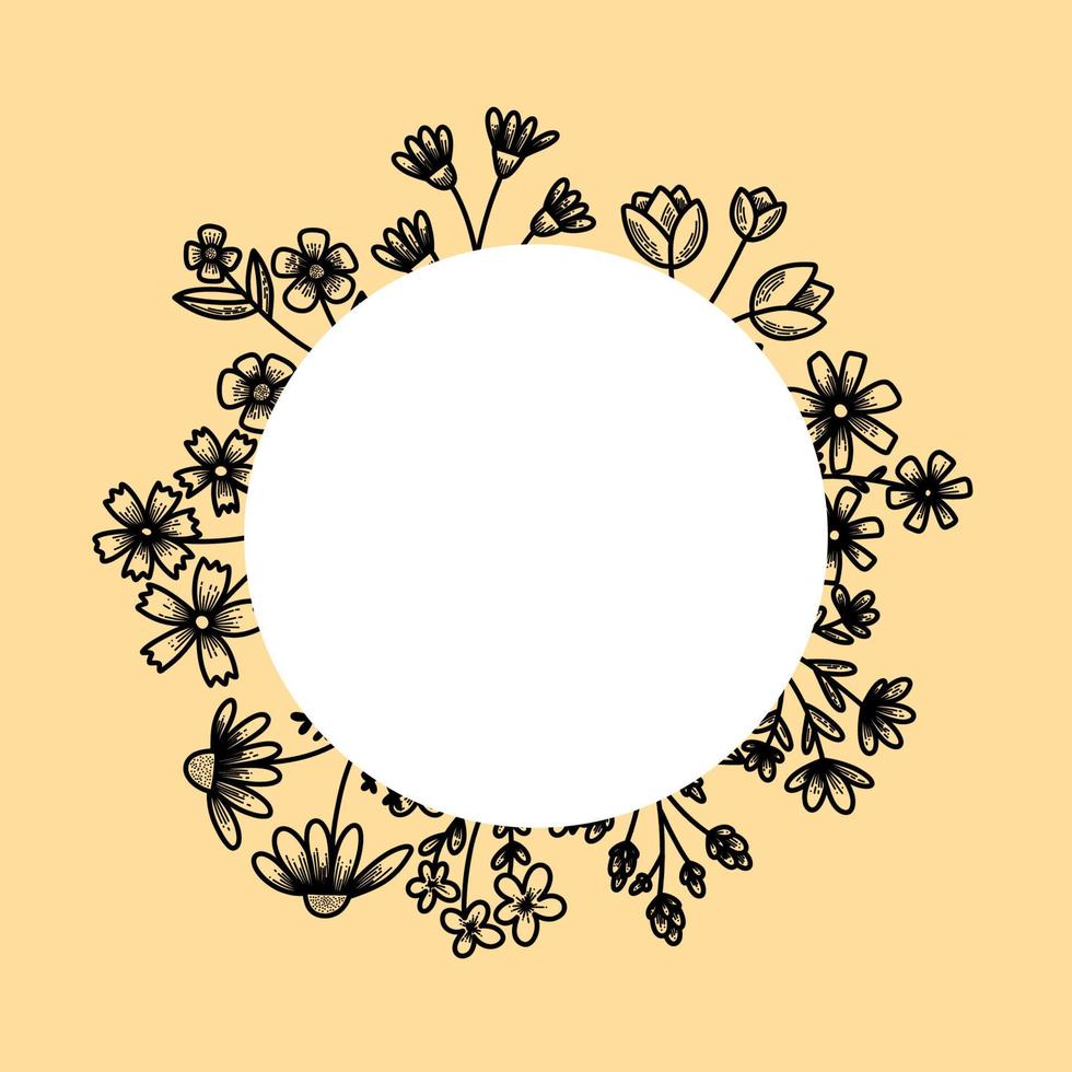 vektor ram blommor, stjälk, löv, kronblad, band, hjärtan botaniska vintage illustration. bukett växter blommig ram för cads och sociala medier