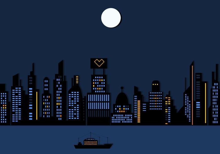 Night Time City Skyskrapa Wallpaper Vector