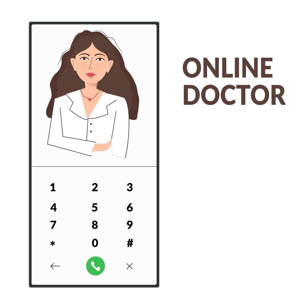 online läkare kvinnor hälso-och sjukvård koncept Ikonuppsättning. läkare videosamtal på en smartphone. medicinska tjänster online, medicinsk konsultation. vektor illustration för webbplatser målsida mallar