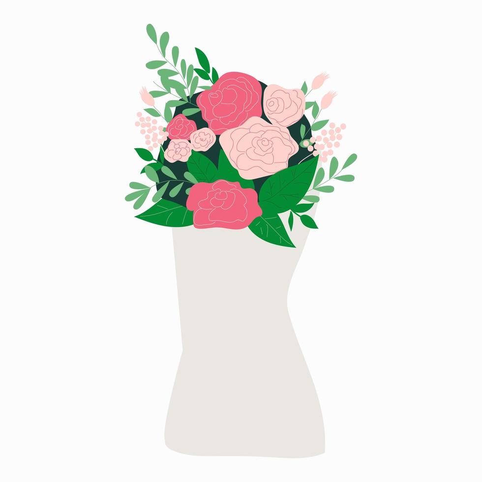 bukett av lila och rosa blommor rose. för vykort och klistermärken vektor