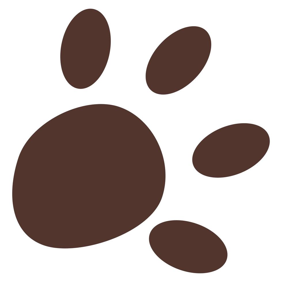 ett brunt hundspår. ikonen markerad i vitt. platt vektor illustration. en ikon med ett spår av en katttass, ett steg. djuraffär, djurvård. frisersalong för husdjur djurskydd