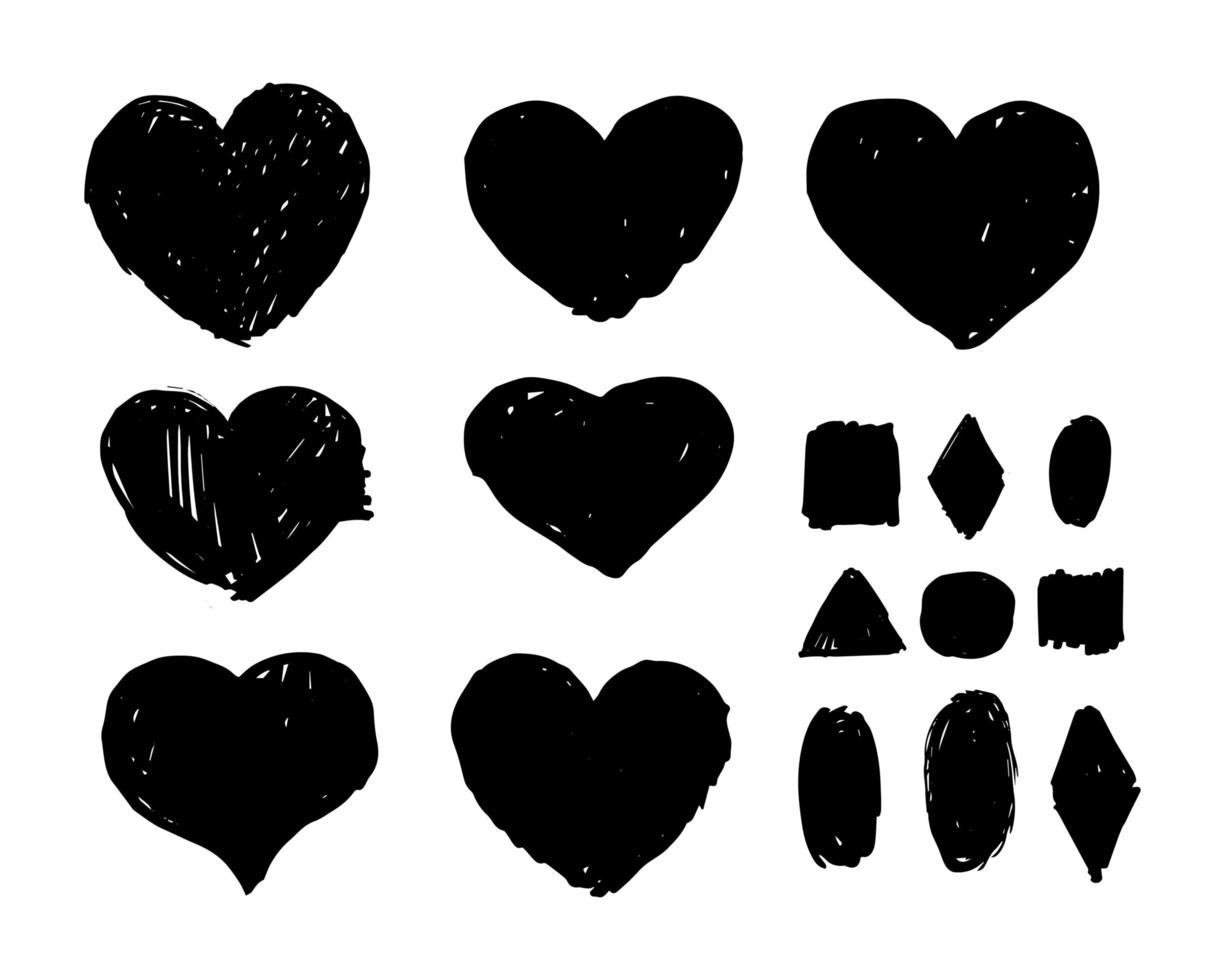 uppsättning hjärtan. en samling av grunge i form av ett hjärta. texturer av tecken för alla hjärtans dag. vektor illustration