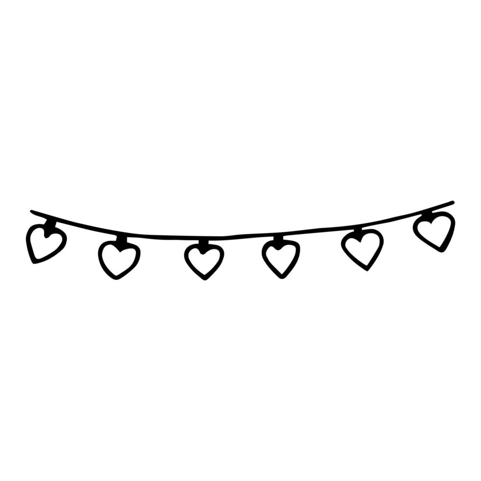 handritad tecknad illustration av kontur krans med hjärtan. söt doodle enkel alla hjärtans dag linjekonst. platt minimal vektor kärlek, romantisk, fest, festligt vykort, ikon eller tryck. isolerat.