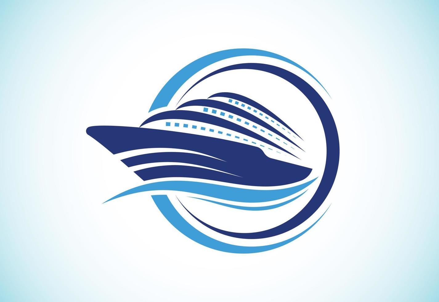 fartyg, kryssning eller båt logotyp formgivningsmall, yacht ikon tecken symbol med havsvågor vektorillustration vektor