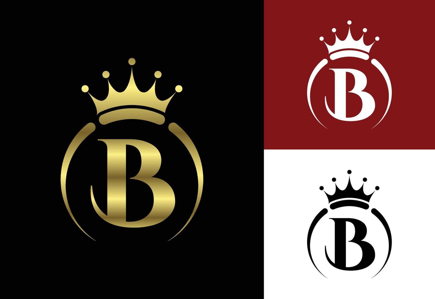 initial b monogram alfabet med en krona. kunglig, kung, drottning lyxsymbol. teckensnitt emblem. vektor