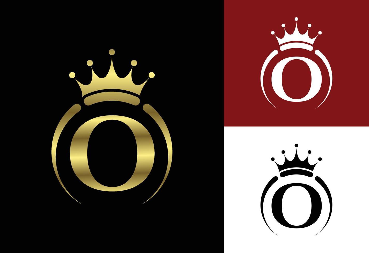 initial o monogram alfabet med en krona. kunglig, kung, drottning lyxsymbol. teckensnitt emblem. vektor