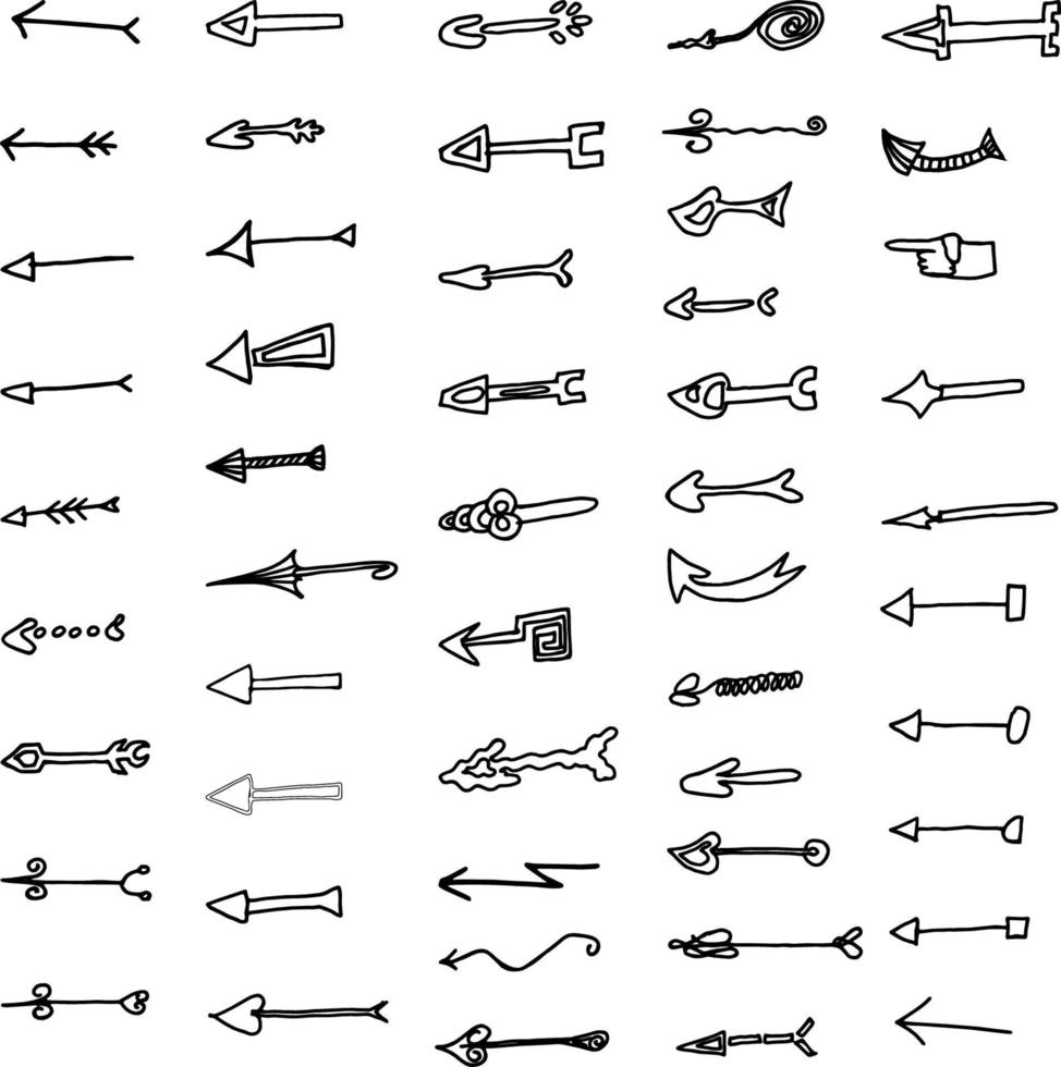 pfeile gesetzt gekritzel handgezeichnete illustration schwarze umrisse vektor