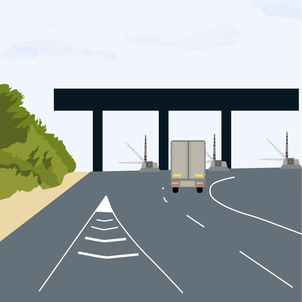 Sammelkontrollpunkt auf Autobahn und Mautstraße . Auto und Straßenrandpunkt. Autobahnmautgebiet mit Transport. Vektorvorratillustration lokalisiert auf einem weißen Hintergrund. vektor