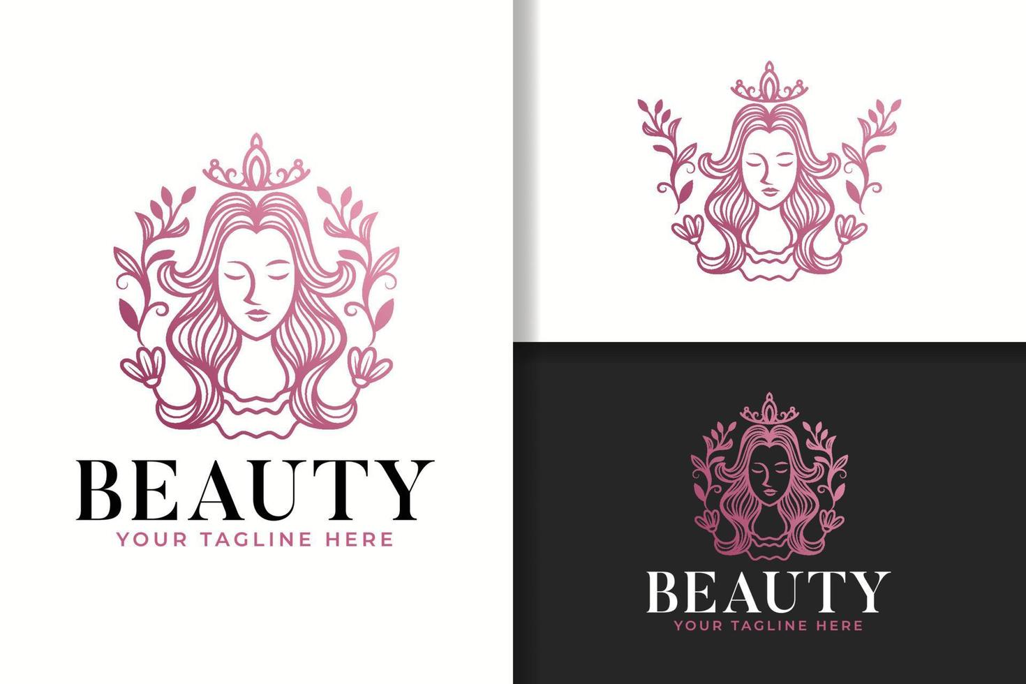 feminin skönhet kvinna linjekonst naturliga unika logotyp mall vektor