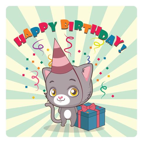 Nette graue Katze, die Geburtstag feiert vektor