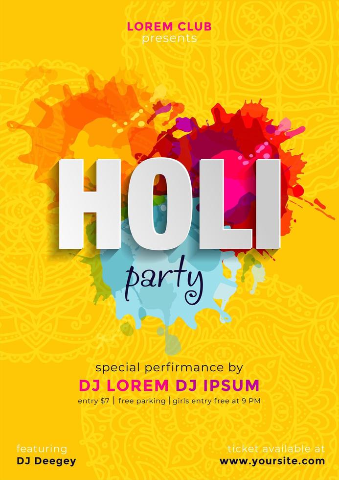 indisches fest der farben glückliche holi-feier. Holi Club Party der Farben. kann für Banner, Einladungen, Posterdesign mit Zeit- und Veranstaltungsdetails verwendet werden vektor