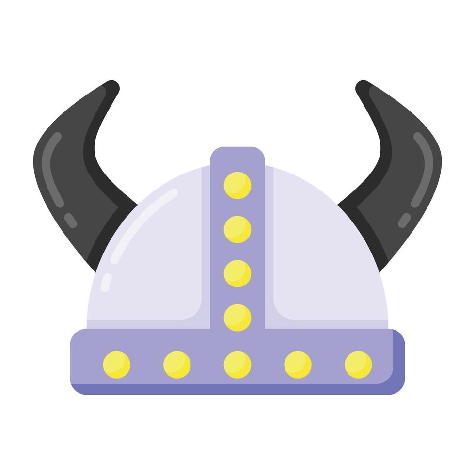en viking huvudhjälm med horn platt ikon vektor