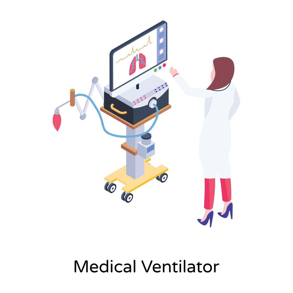 isometrische darstellung des medizinischen beatmungsgeräts vektor