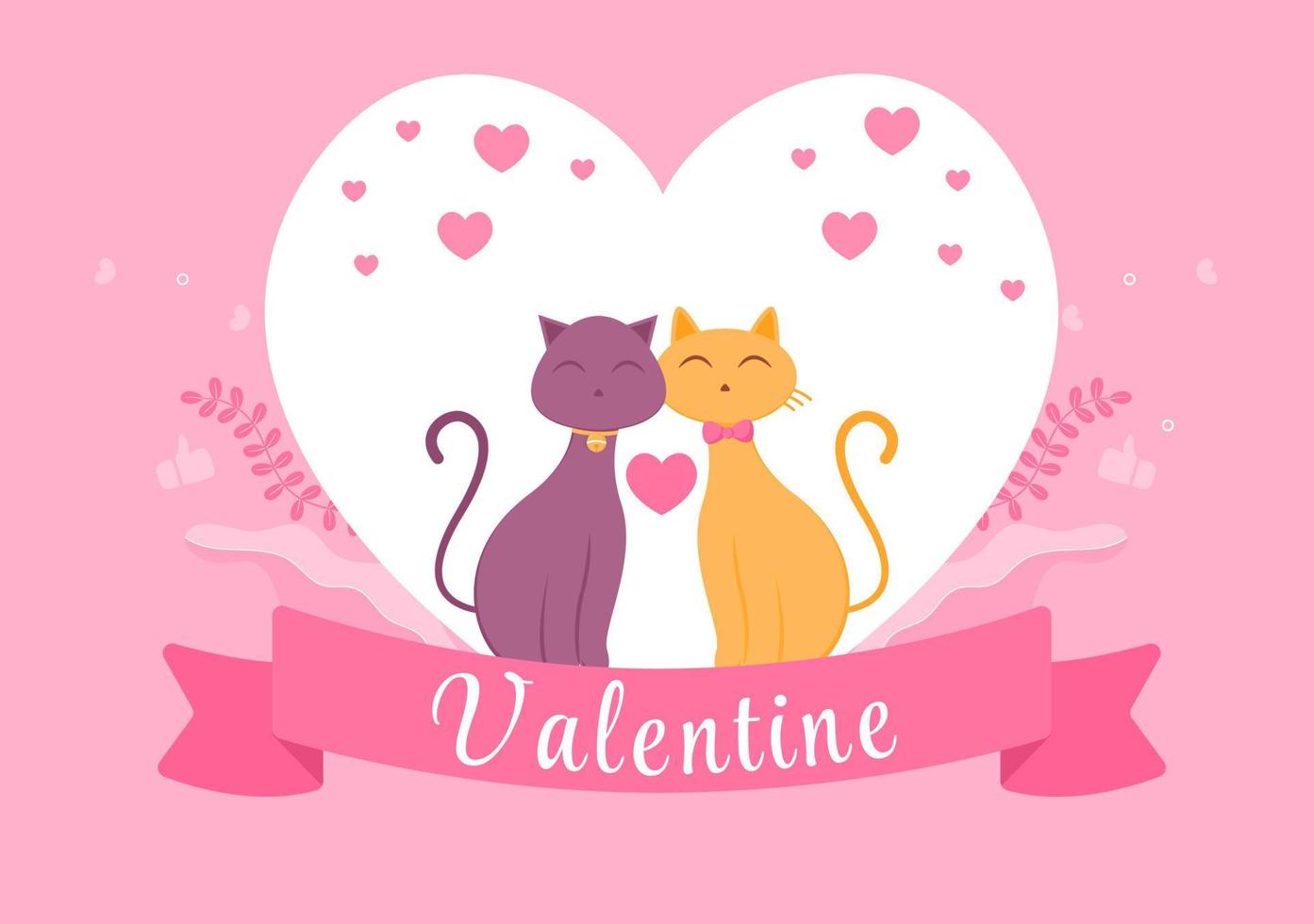 söt par djurkatt glad alla hjärtans dag platt designillustration som firas den 17 februari för kärlekshälsningskort vektor