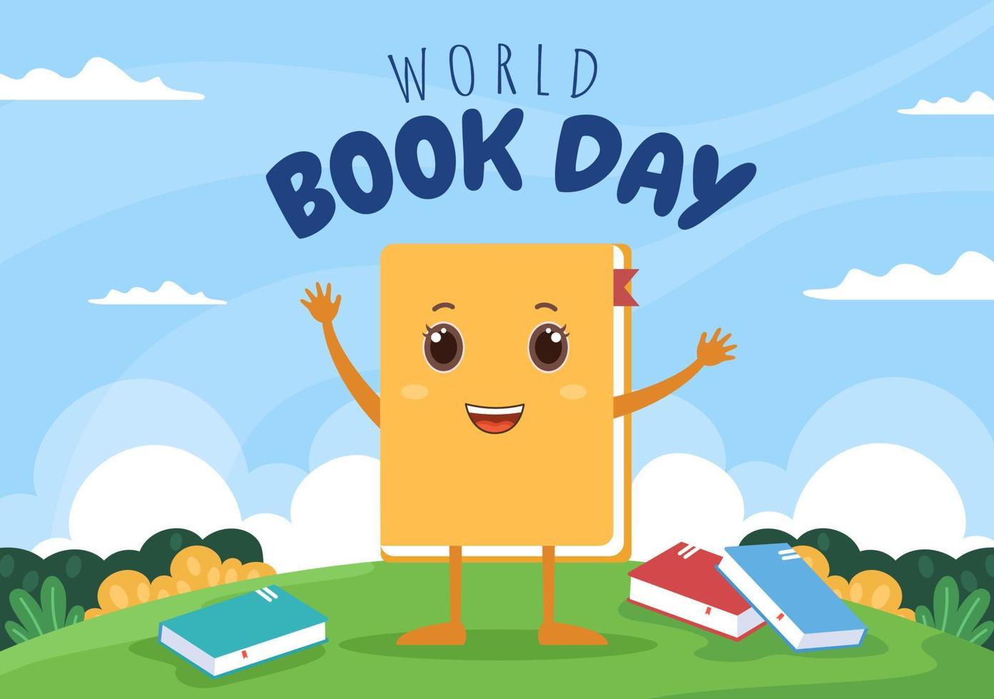 World Book Day platt tecknad bakgrundsillustration. trave böcker att läsa, öka insikten och kunskapen lämplig för tapeter eller affisch vektor