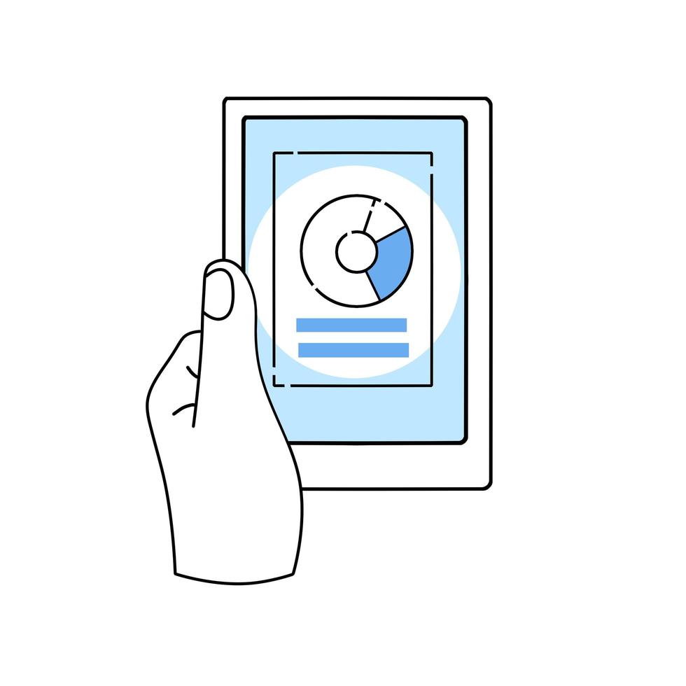 affärsdiagram på surfplattans skärm i händerna. pekskärmsenhet vektor