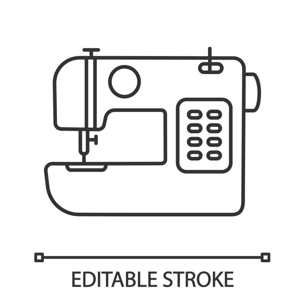 Nähmaschine lineares Symbol. dünne Liniendarstellung. Schneiderei. Kontursymbol. Vektor isoliert Umrisszeichnung. editierbarer Strich