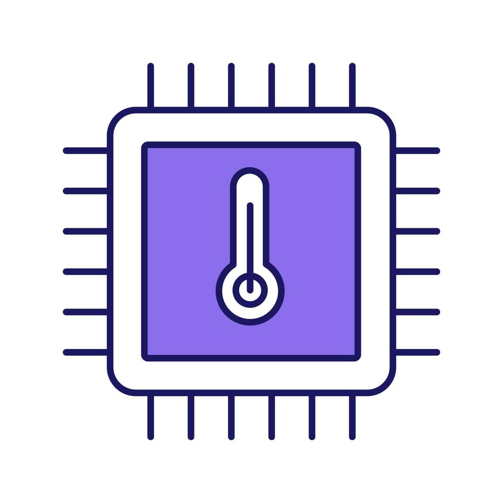 processor temperatur färgikon. kärntemp. cpu överhettning. chip, mikrochip, chipset. värmecentral. integrerad krets med termometer. isolerade vektor illustration