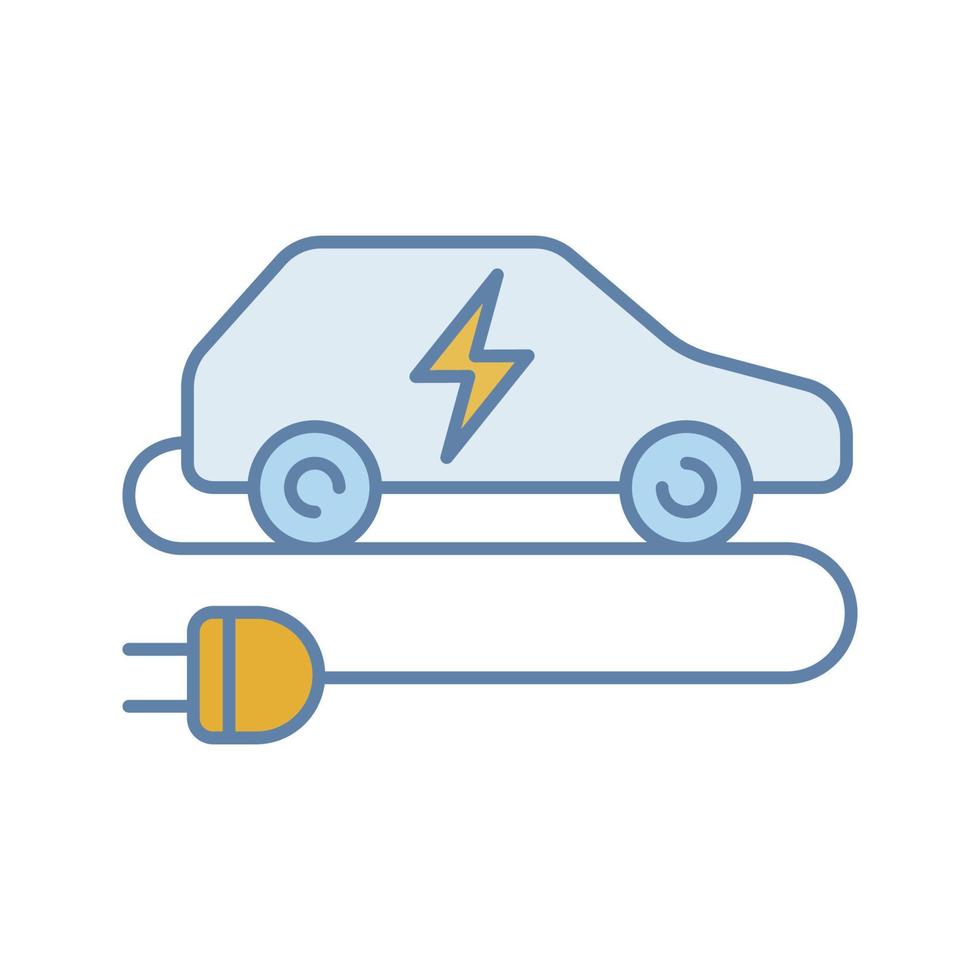 Farbsymbol für Elektroautos. umweltfreundliches auto. grünes Fahrzeug. Auto mit elektrischem Stecker. isolierte Vektorillustration vektor