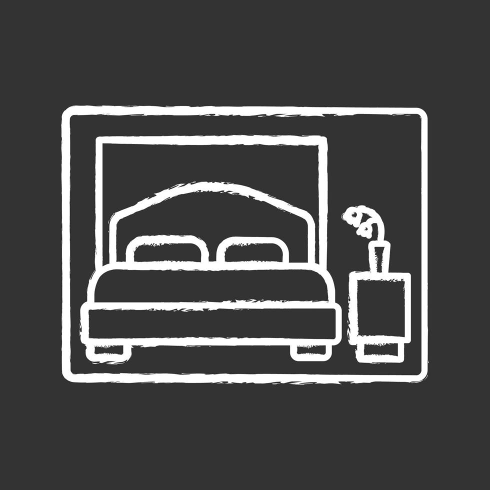 Schlafzimmer-Kreide-Symbol. Doppelzimmer. Hotelzimmer. Kabine eines Kreuzfahrtschiffes. isolierte vektortafelillustration vektor