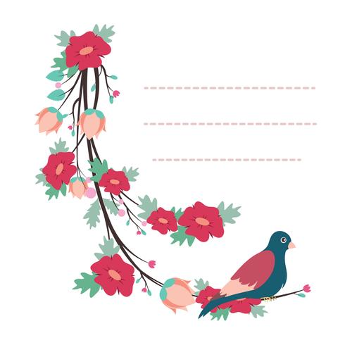 Härlig anteckningsblocksmall med fågel- och blommedesign vektor