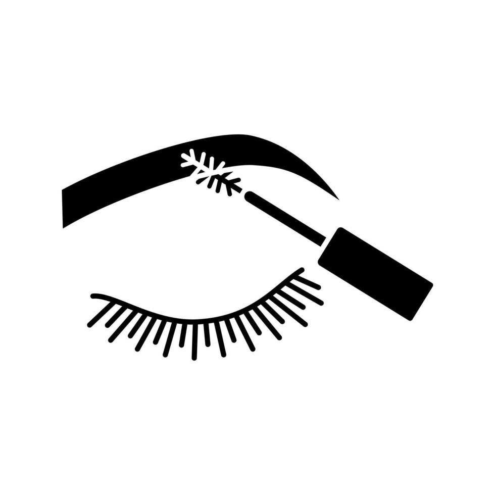 Augenbrauen-Mascara-Glyphe-Symbol. Silhouettensymbol. Augenbrauen Make-up. Augenbrauen färben. Brauenformung durch Färben. negativer Raum. vektor isolierte illustration