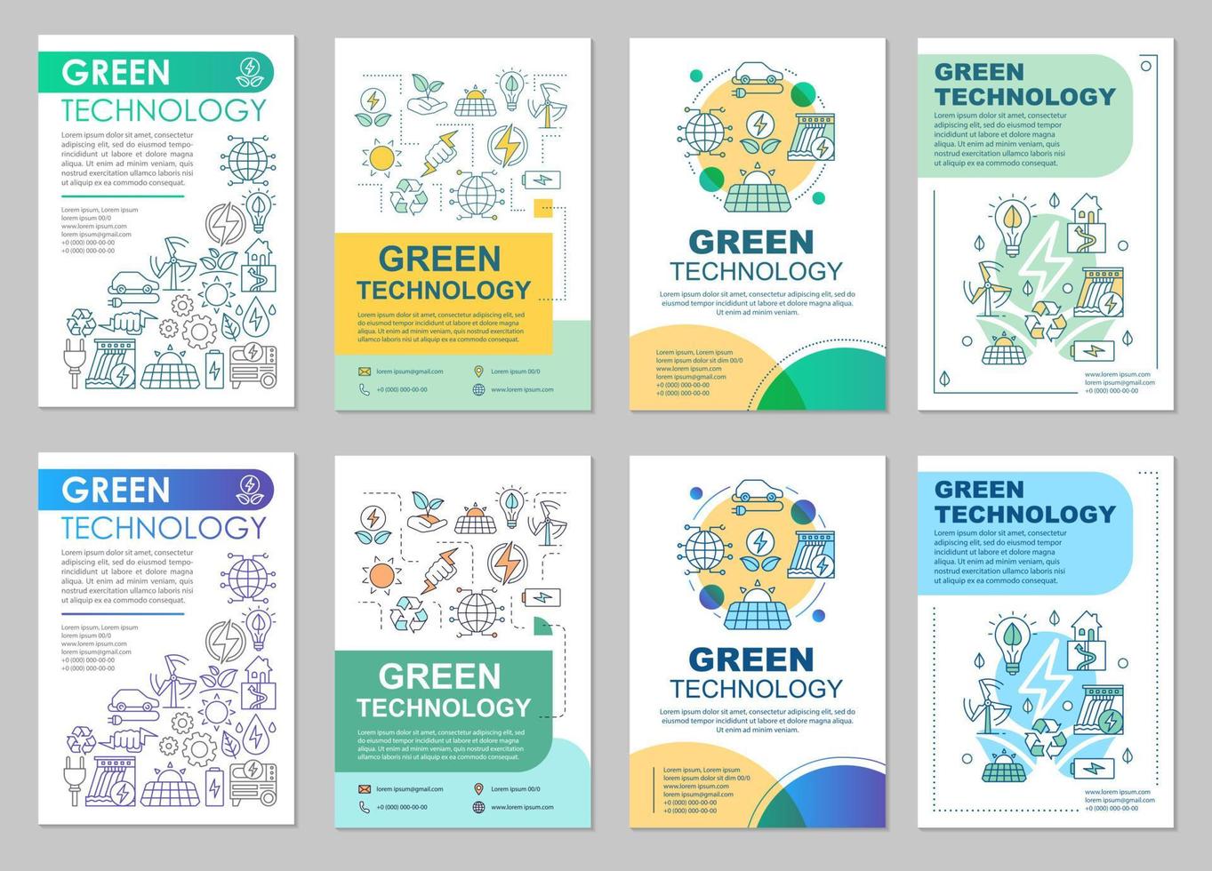 Broschürenlayout für grüne Technologie. saubere Energie. flyer, broschüre, broschürendruckdesign mit linearen illustrationen. Erhaltung. Vektorseitenlayouts für Zeitschriften, Geschäftsberichte, Werbeplakate vektor