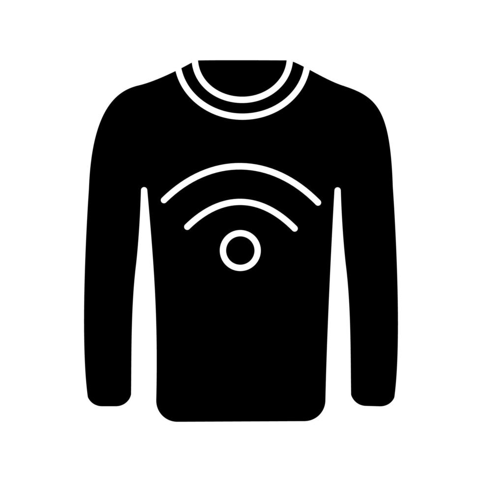 NFC-Kleidung-Glyphe-Symbol. Sweatshirt für Nahfeldkommunikation. Silhouettensymbol. RFID-Tag. berührungslose Technologie. NFC-Jumper. negativer Raum. vektor isolierte illustration