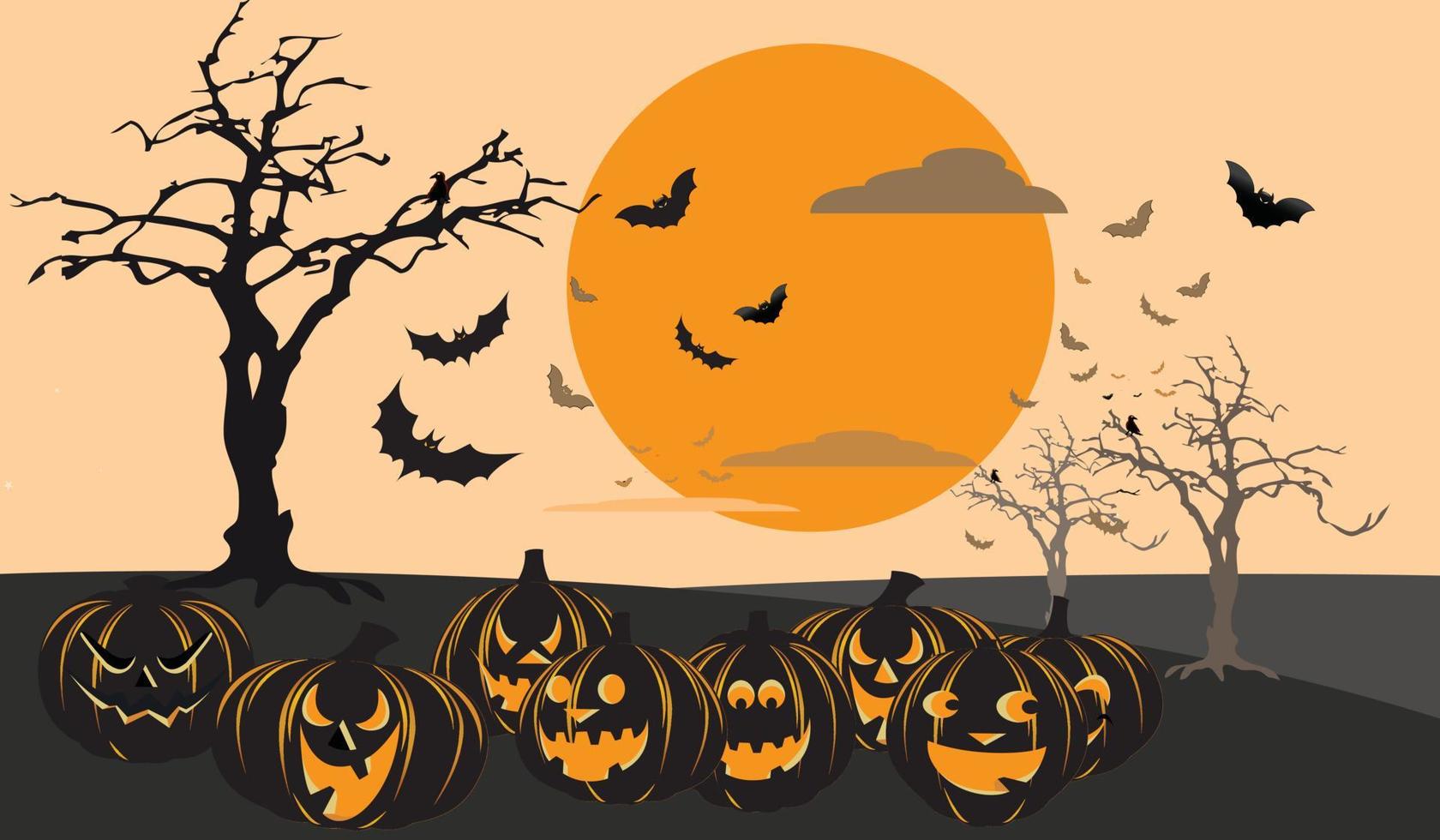 halloween bakgrund med pumpor och fladdermöss vektor