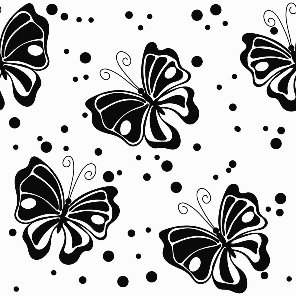 schwarzer Schmetterling auf dem nahtlosen Muster des weißen Hintergrundes vektor