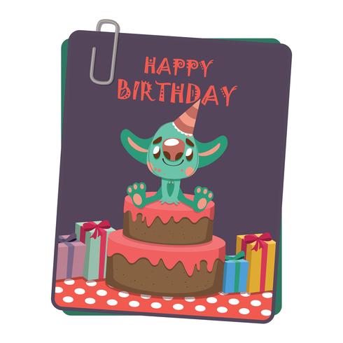Födelsedag hälsningskort med sött monster vektor