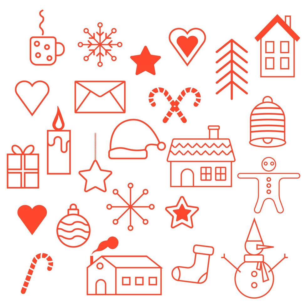 flache Weihnachtssymbole, Element für Muster, Karten, Apps-Aufkleber, Vektorhintergrund vektor